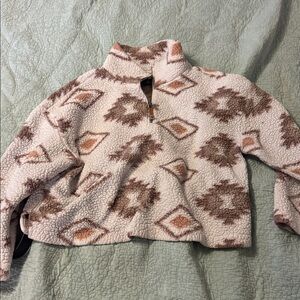 CoffeeShop Cream and Brown Fleece Jacket